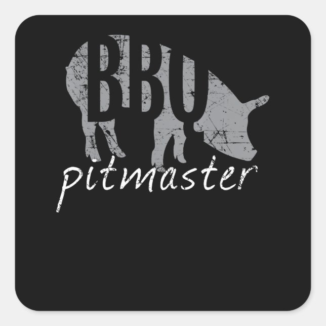 Pegatina Cuadrada Barbacoa | BBQ Pitmaster Pig Grill Fars (Anverso)