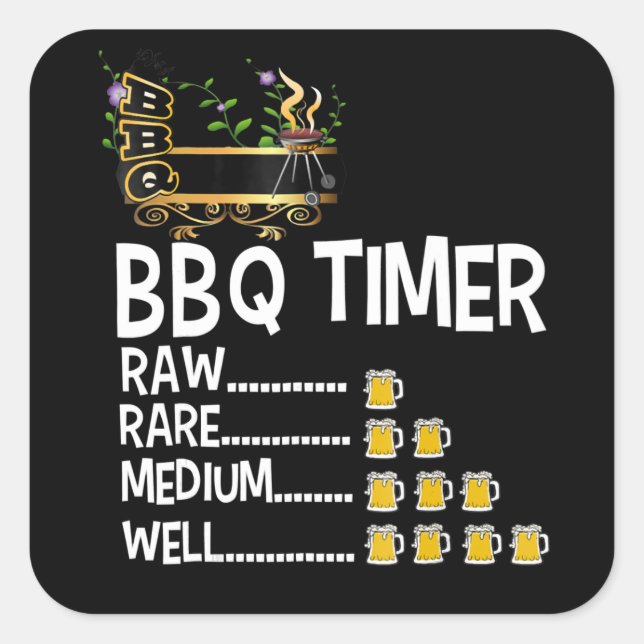 Pegatina Cuadrada Barbacoa | BBQ Timer Barbacoa Gracioso Grill Grill (Anverso)