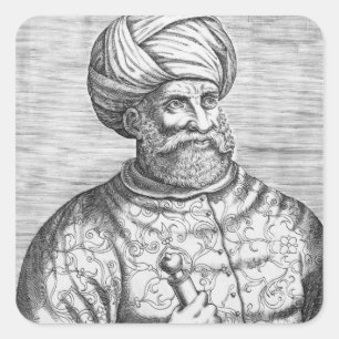 Pegatina Cuadrada Barbarossa, ilustracion de Andre Thevet