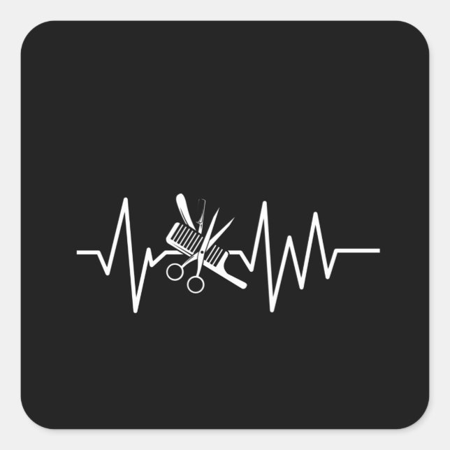 Pegatina Cuadrada Barber Shop - Barber Scissors Comb Heartbeat (Anverso)
