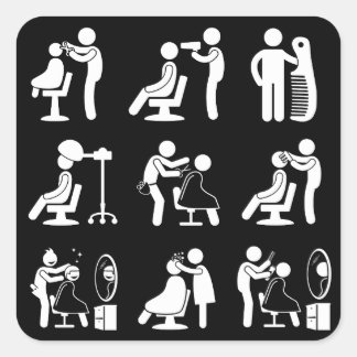 Pegatina Cuadrada Barbershop Barber & Hairstylist Saloon Routine