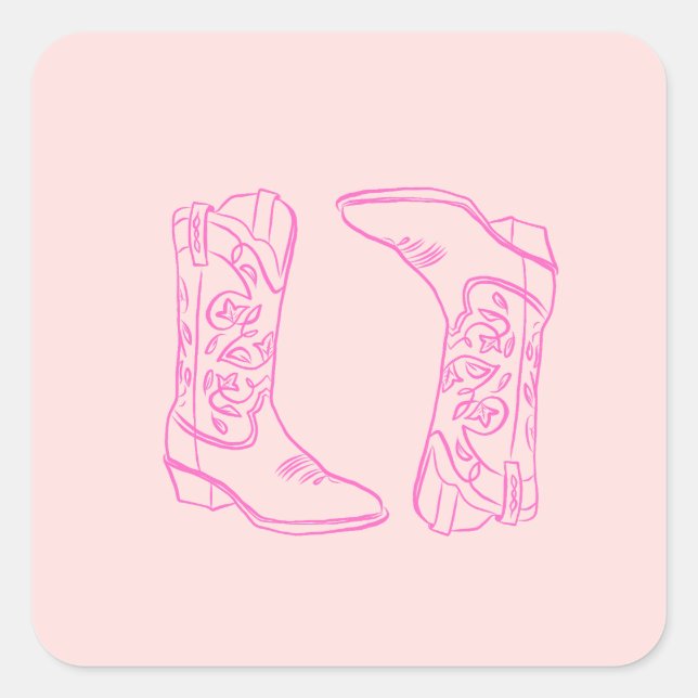 Pegatina Cuadrada Barbie Rosada Boots Cowgirl Bachelorette (Anverso)
