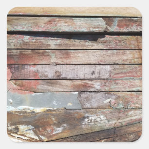 Pegatina Cuadrada Barcaza Rústica Deteriorada Tablas de Madera Náuti