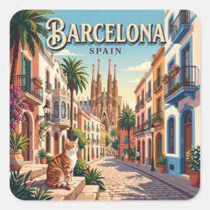 Pegatina Cuadrada Barcelona, España