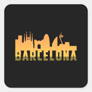 Pegatina Cuadrada Barcelona España City Skyline Cityscape Gratis