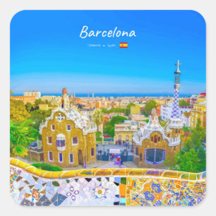 Pegatina Cuadrada Barcelona, España - Parque Güell Mosaico Gaudí