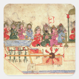 Pegatina Cuadrada Barco con Automata, ilustracion