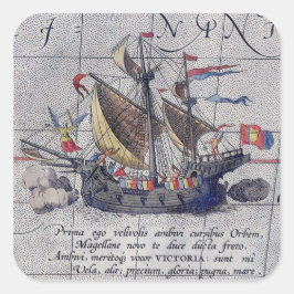 Pegatina Cuadrada Barco de altura y mapa del Océano Pacífico