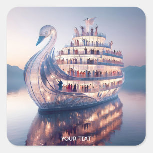 Pegatina Cuadrada Barco de cisnes de vidrio barato