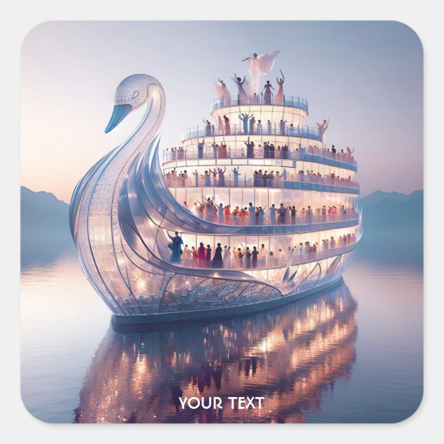 Pegatina Cuadrada Barco de cisnes de vidrio barato (Anverso)
