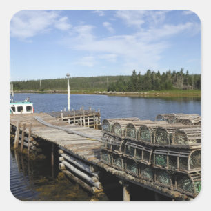 Pegatina Cuadrada Barco de langosta, Mushaboom, Nueva Escocia, Canad