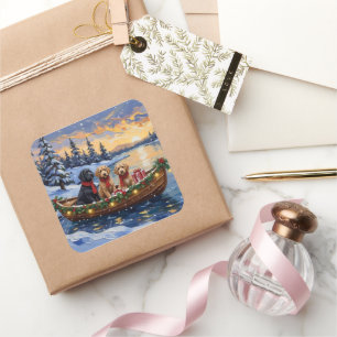 Pegatina Cuadrada Barco de Navidad de Bernedoodle Fiesta