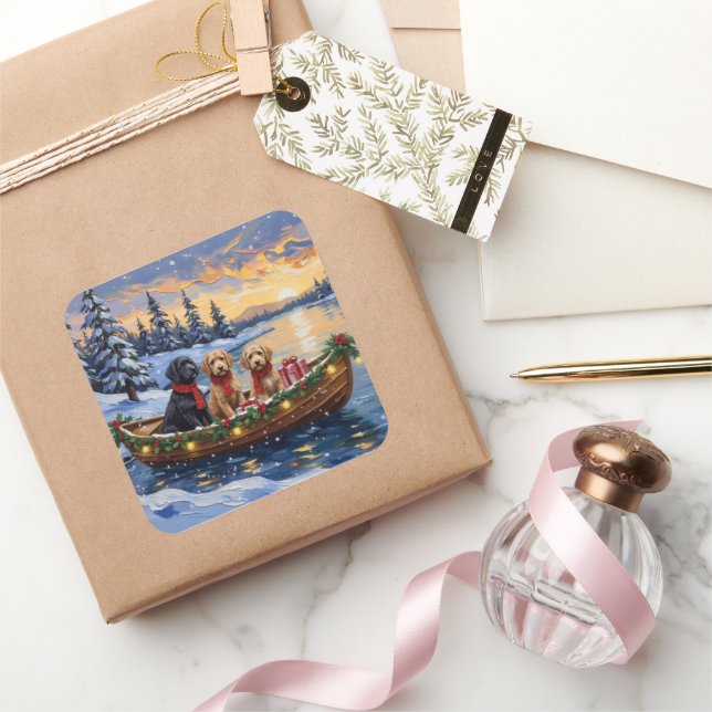 Pegatina Cuadrada Barco de Navidad de Bernedoodle Fiesta (Regalar)