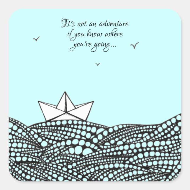 Pegatina Cuadrada Barco de papel de arrastre (Anverso)