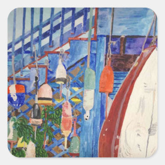 Pegatina Cuadrada Barco de remos y boyas