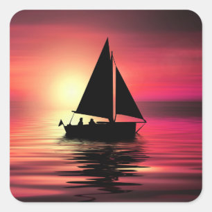 Pegatina Cuadrada Barco de vela al atardecer en el mar Diseño de art