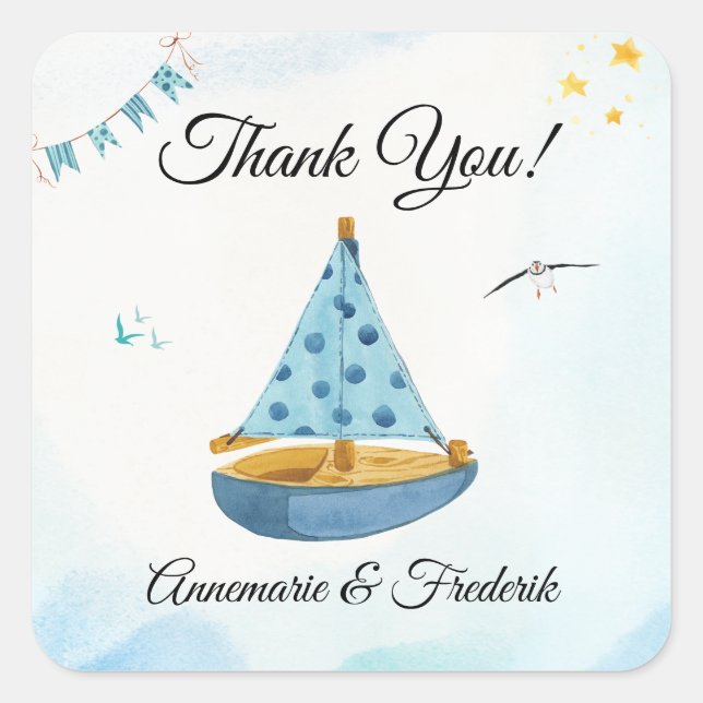 Pegatina Cuadrada Barco de vela con revelación de género (Anverso)