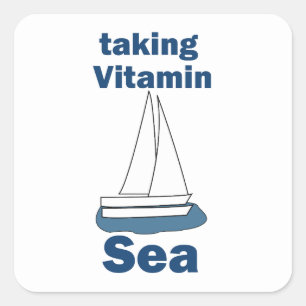 Pegatina Cuadrada Barco de vela Vitamina Mar Cita náutica divertida