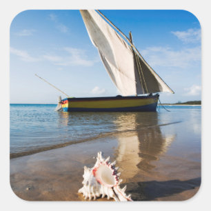 Pegatina Cuadrada Barco de vela y Shell el   Mozambique, casa de