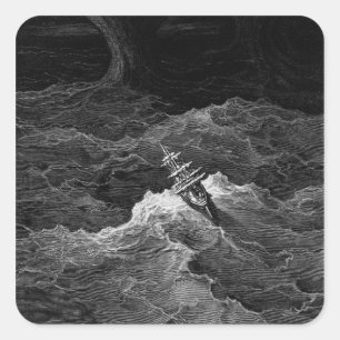 Pegatina Cuadrada Barco en un mar tormentoso