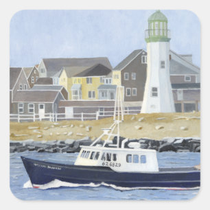 Pegatina Cuadrada Barco Langostero Puerto de Scituate