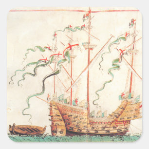 Pegatina Cuadrada Barco Naval Medieval