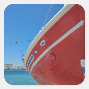 Pegatina Cuadrada Barco Pesquero En El Puerto De Mykonos En Cicladas