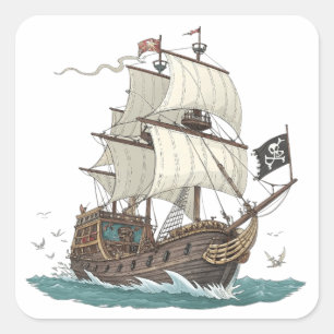 Pegatina Cuadrada Barco Pirata