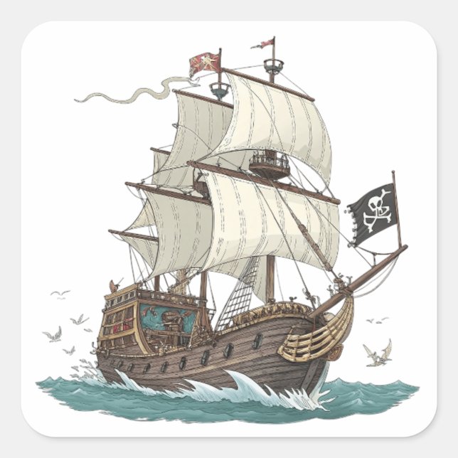 Pegatina Cuadrada Barco Pirata (Anverso)