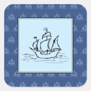 Pegatina Cuadrada Barco pirata en el modelo de la nave, azul