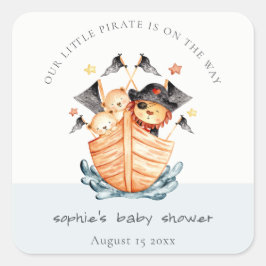 Pegatina Cuadrada Barco pirata pirata limpio Lion Cub Baby Shower