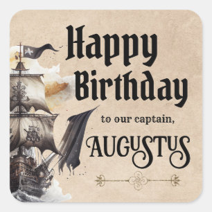 Pegatina Cuadrada Barco pirata vintage