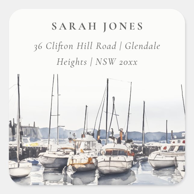 Pegatina Cuadrada Barcos costeros silenciados en dirección al mar de (Anverso)