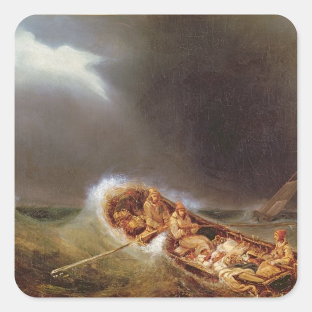 Pegatina Cuadrada Barcos de Dieppe que regresan de la pesca (Anverso)