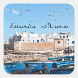 Pegatina Cuadrada Barcos de pesca azul en Essaouira - Marruecos