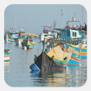 Pegatina Cuadrada Barcos de pesca malteses el Marsaxlokk en Malta