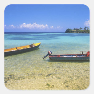 Pegatina Cuadrada Barcos de Pesca, Playa Boston, Port Antonio,