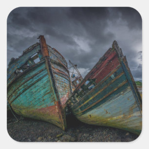 Pegatina Cuadrada Barcos de pesca viejos