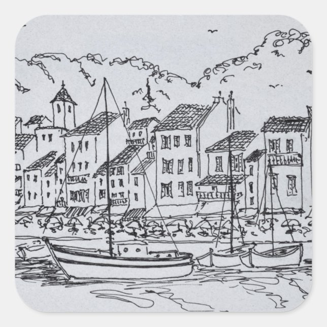 Pegatina Cuadrada Barcos de vela en el puerto | Cassis, Francia (Anverso)