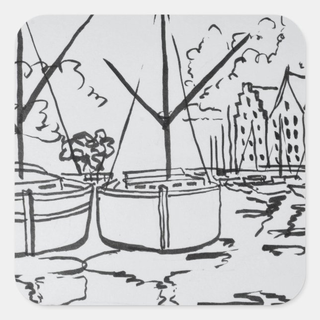 Pegatina Cuadrada Barcos de vela | Río La Vilaine, Redon, Bretaña (Anverso)