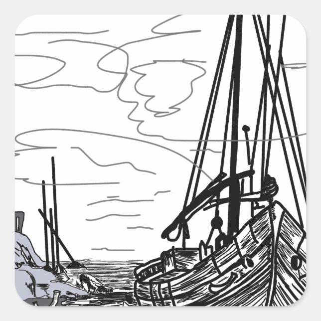 Pegatina Cuadrada barcos en el mar (Anverso)