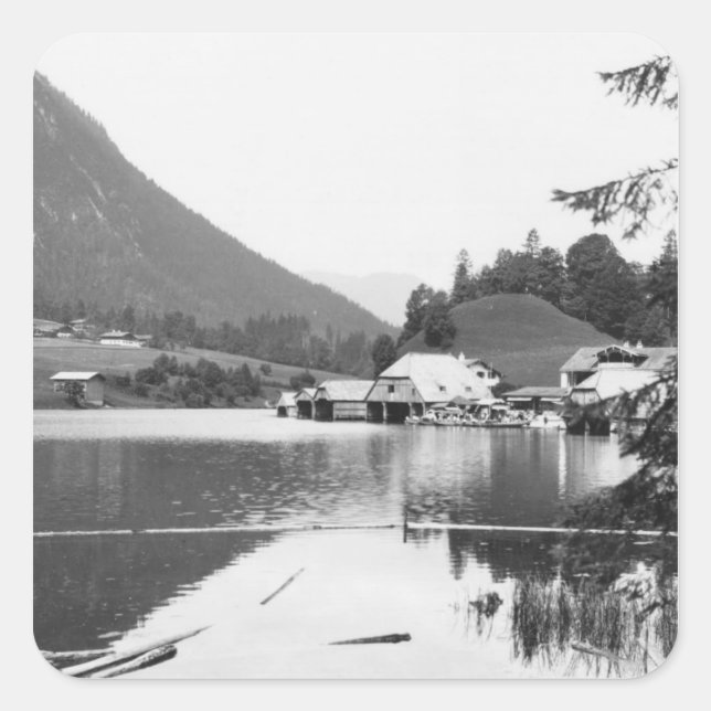 Pegatina Cuadrada Barcos en Konigssee, c.1910 (Anverso)