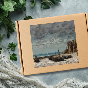 Pegatina Cuadrada Barcos en una playa, Étretat - Gustave Courbet