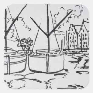 Pegatina Cuadrada Barcos marinos  Río La Vilaine, Redon, Bretaña