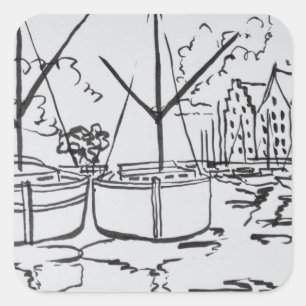 Pegatina Cuadrada Barcos marinos  Río La Vilaine, Redon, Bretaña