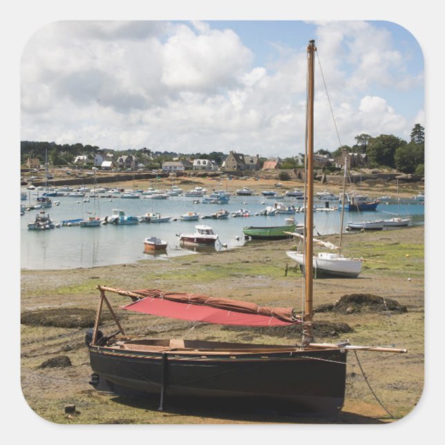 Pegatina Cuadrada Barcos pequeños | Ploumanac'H, Francia (Anverso)