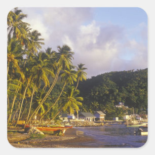 Pegatina Cuadrada Barcos pesqueros, Soufriere, Santa Lucía, Caribe