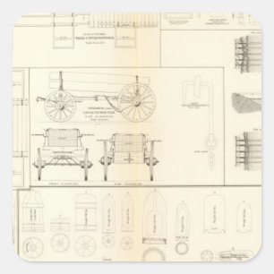 Pegatina Cuadrada Barcos, puentes, vagones, proyectiles