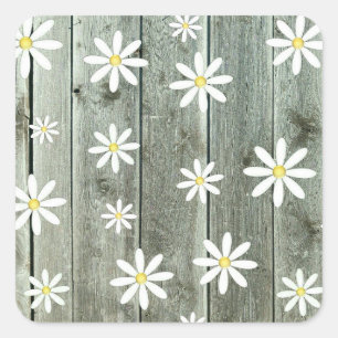 Pegatina Cuadrada Barn Board Daisy Flower