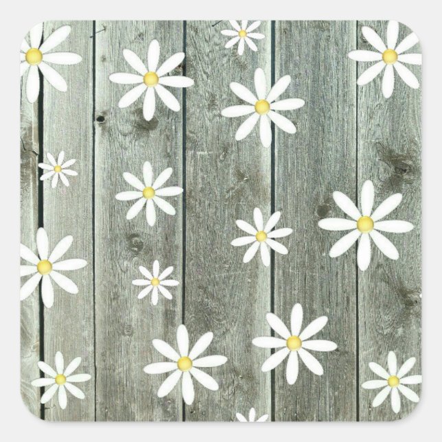 Pegatina Cuadrada Barn Board Daisy Flower (Anverso)